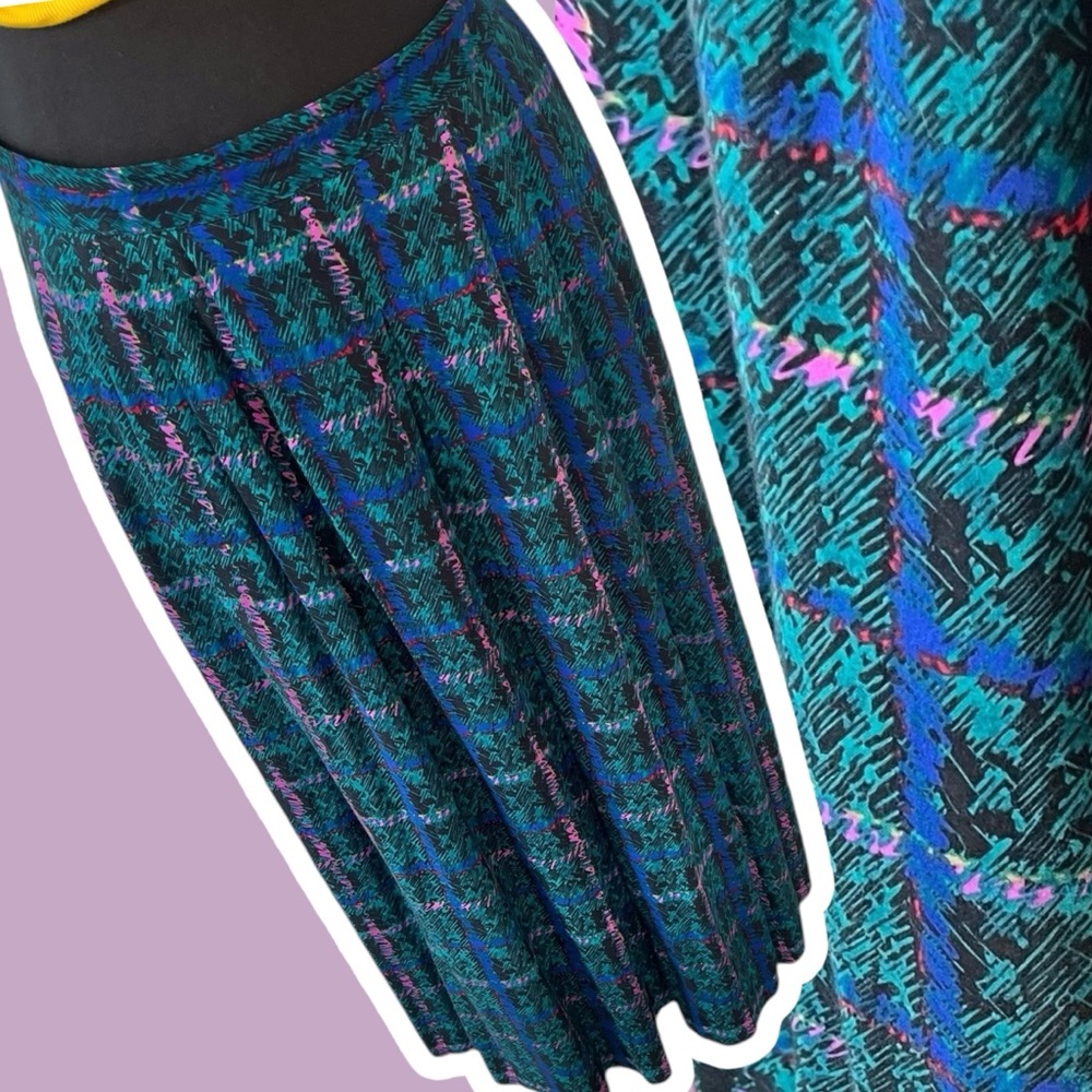 Vintage abstract plaid print maxi midi skirt M